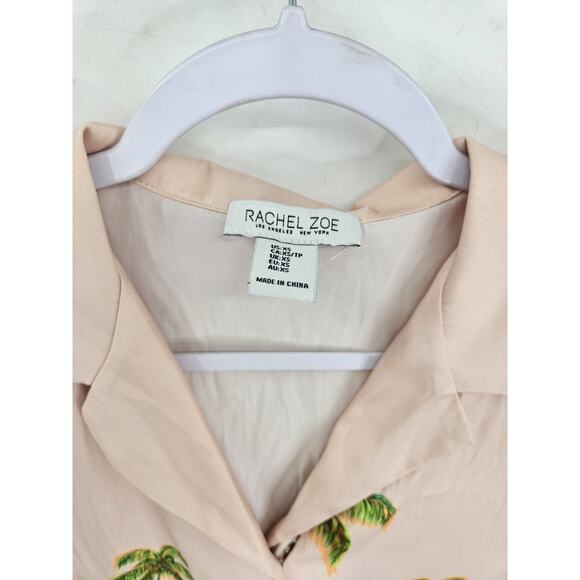 Rachel Zoe Women XS Tropical Beach Satin Feel Button Short Sleeve Shirt Vacation - Picture 2 of 6